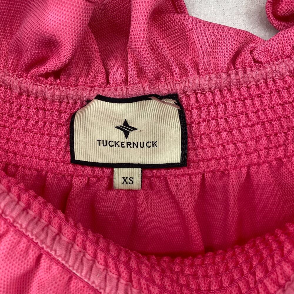 TUCKERNUCK Top XS Shirred Ruffle Off the Shoulder Long Sleeve Blouse Pink - Picture 5 of 13